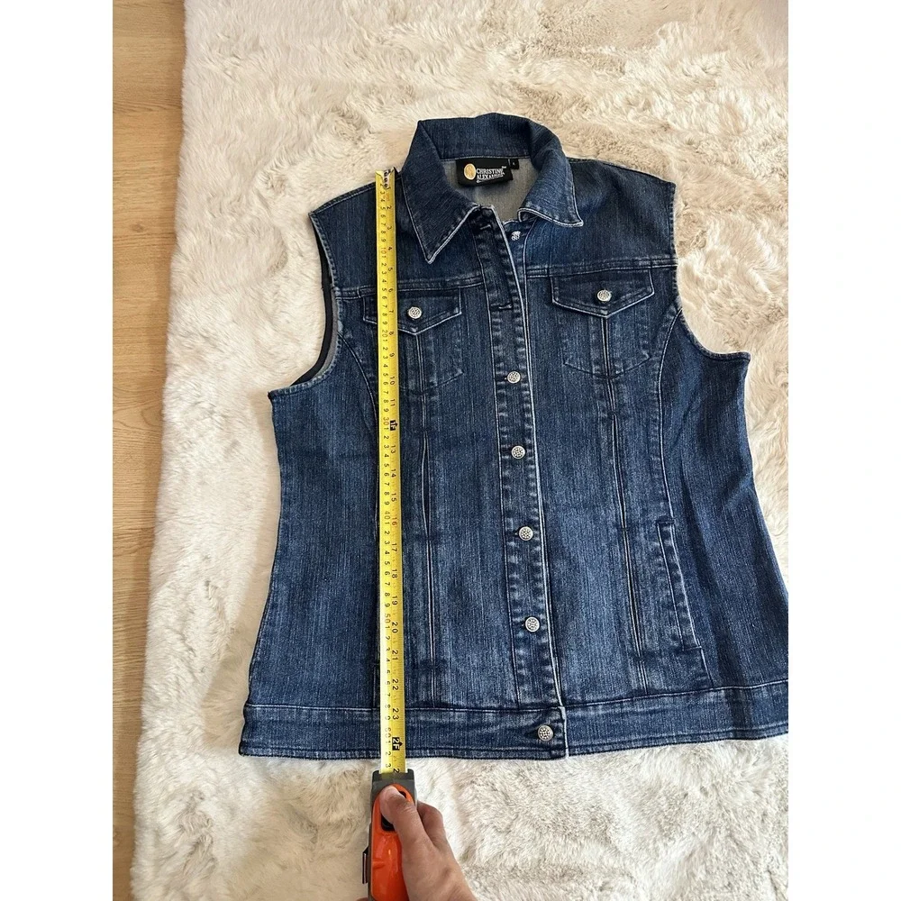 Christine Alexander Vest Women L Blue Denim Swarovski Crystal Bling Sparkle‎ - Picture 4 of 5